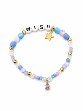 WISH Beaded Charm Bracelet with Pastel Blue & Pink Beads